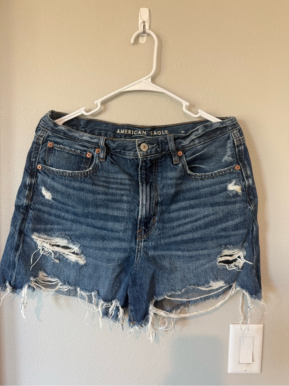 American Eagle Outfitters Dark Blue Distressed Denim Cutoff Shorts